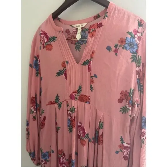 Matilda Jane Let’s Go Out Peach Floral Pleated Dress- small - Picture 2 of 7